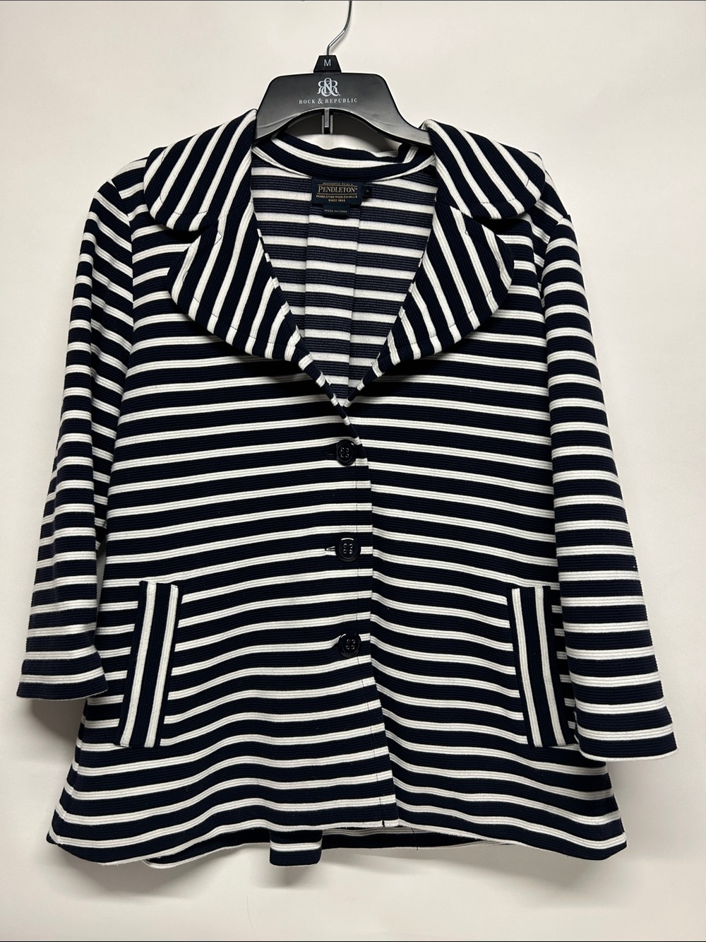 Pendleton Navy and White Striped Blazer Jacket large nautical